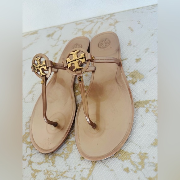 TORY BURCH Mini Miller Gold Logo Nude Jelly Sandals - Picture 4 of 6